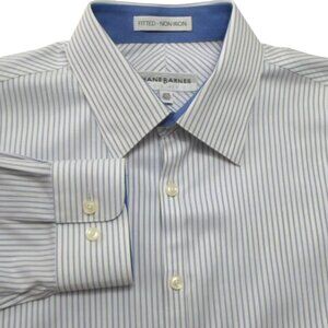 Jhane Barnes Dress Shirt 16.5 36.5 Tall Blue White Stripe Herringbone Weave